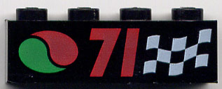 Brick 1 x 4 with Octan Logo, Red '71', and White Checkered Flag Pattern