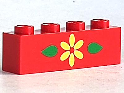Brick 1 x 4 with Yellow Flower and 2 Green Leaves Pattern