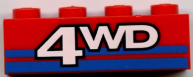 Brick 1 x 4 with 4WD Text and Blue Stripes Pattern
