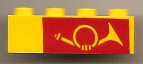 Brick 1 x 4 with Mail Horn on Red Background Pattern, Right Side