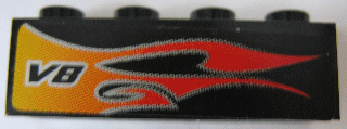 Brick 1 x 4 with Flame and V8 Left Pattern (Sticker) - Set 8643