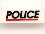Brick 1 x 4 with Black 'POLICE' Red Line on White Background Pattern (Sticker) - Sets 6344 / 6398