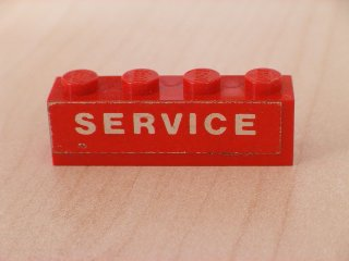 Brick 1 x 4 with White 'SERVICE' Text on Red Background Pattern (Sticker) - Set 646