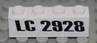 Brick 1 x 4 with Black 'LC 2928' Pattern (Sticker) - Set 2928