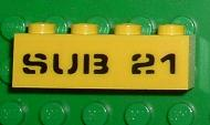 Brick 1 x 4 with Black 'SUB 21' Pattern (Sticker) - Set 7774
