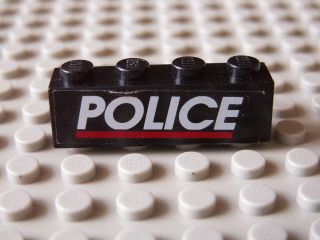 Brick 1 x 4 with White 'POLICE' Red Line on Black Background Pattern (Sticker) - Set 6598