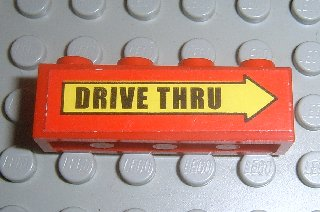 Brick 1 x 4 with Black 'DRIVE THRU' on Yellow Arrow Pattern (Sticker) - Set 3438