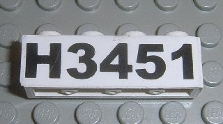 Brick 1 x 4 with Black 'H3451' Pattern (Sticker) - Set 3451