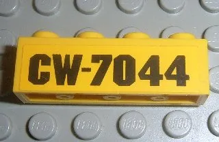 Brick 1 x 4 with Black 'CW-7044' Pattern (Sticker) - Set 7044