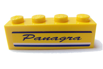 Brick 1 x 4 with Dark Blue 'Panagra' Script and Lines Pattern on Both Sides (Stickers) - Set 7628