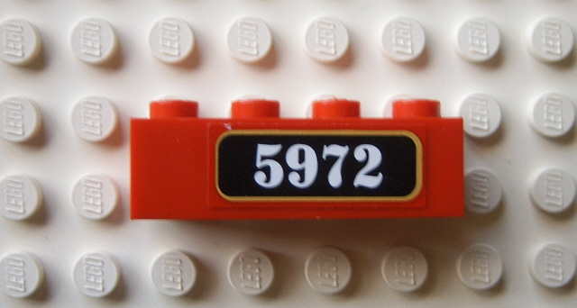 Brick 1 x 4 with White '5972' on Black Pattern (Sticker) - Set 10132