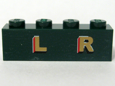 Brick 1 x 4 with Gold 'L R' Pattern (Sticker) - Set 10194