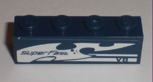 Brick 1 x 4 with 'SuperFast' and 'V8' Pattern Model Left Side (Sticker) - Set 8194