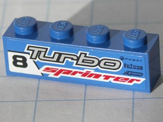 Brick 1 x 4 with Black '8' and Gray 'Turbo' and Red 'sprinter' Pattern Model Right side (Sticker) - Set 8120