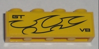 Brick 1 x 4 with 'GT V8' and Flames Pattern Model Left Side (Sticker) - Set 8196