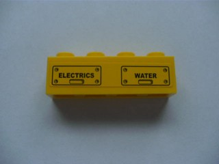 Brick 1 x 4 with 'ELECTRICS' and 'WATER' and Bolts Pattern (Sticker) - Set 7633