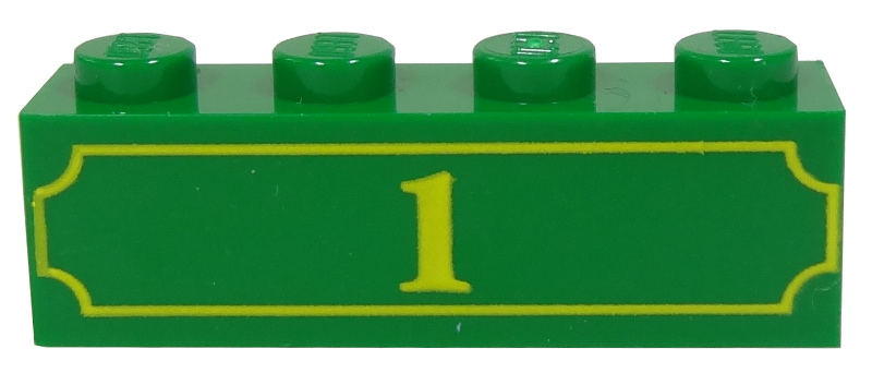 Brick 1 x 4 with Yellow '1' and Fancy Outline Pattern