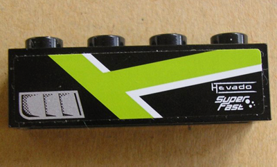 Brick 1 x 4 with Silver Intake, Lime T Stripe and 'Hevado Super Fast' Pattern Model Left Side (Sticker) - Set 8154