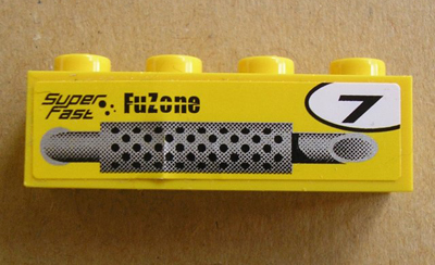 Brick 1 x 4 with Silver Exhaust Pipe, '7' in Circle and 'FuZone Super Fast' Pattern Model Left Side (Sticker) - Set 8154