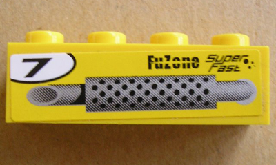 Brick 1 x 4 with Silver Exhaust Pipe, '7' in Circle and 'FuZone Super Fast' Pattern Model Right Side (Sticker) - Set 8154