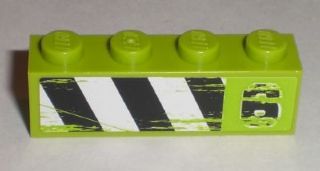 Brick 1 x 4 with '6' and Black and White Danger Stripes Pattern Model Right Side (Sticker) - Set 8211
