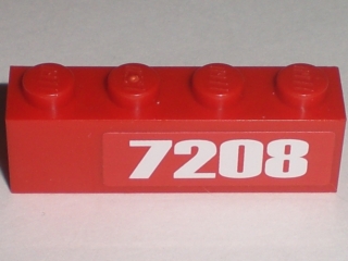 Brick 1 x 4 with '7208' Pattern at Right Edge (Sticker) - Set 7208