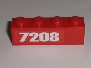 Brick 1 x 4 with '7208' Pattern at Left Edge (Sticker) - Set 7208
