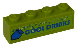 Brick 1 x 4 with Bubbles, Blue Soda Pop Can and Blue 'COOL DRINKS' Pattern (Sticker) - Set 8191