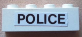 Brick 1 x 4 with Black 'POLICE' on White Background Pattern (Sticker) - Set 6676