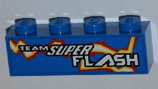 Brick 1 x 4 with 'TEAM SUPER FLASH' and Electric Spark Pattern Model Left Side (Sticker) - Set 8303