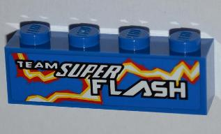 Brick 1 x 4 with 'TEAM SUPER FLASH' and Electric Spark Pattern Model Right Side (Sticker) - Set 8303