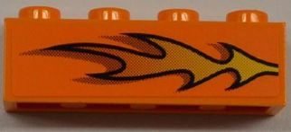 Brick 1 x 4 with Orange Flame Pattern Model Right Side (Sticker) - Set 8186