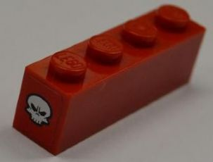 Brick 1 x 4 with White Skull on Red Background Pattern on Both Ends (Stickers) - Set 8186