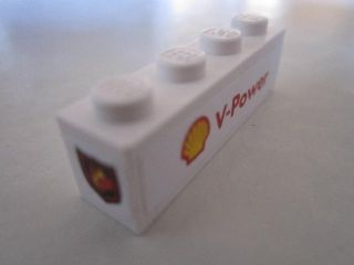 Brick 1 x 4 with Fire Logo Badge on End and Shell Logo and 'V-Power' on White Background Pattern (Stickers) - Set 8673
