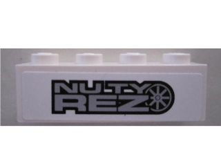 Brick 1 x 4 with 'NUTY REZ' on White Background Pattern (Sticker) - Set 8495