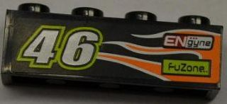 Brick 1 x 4 with Number '46', 'ENgyne', 'FUZONE' and Orange Flame Pattern Model Right Side (Sticker) - Set 8125