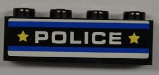 Brick 1 x 4 with Blue and White Stripes, 'POLICE' and 2 Yellow Stars Pattern (Sticker) - Set 8197