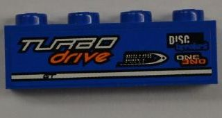 Brick 1 x 4 with 'TURBO drive', 'DISC breakers' and 'ONE' Pattern Model Left Side (Sticker) - Set 8197
