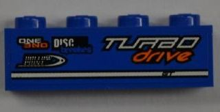 Brick 1 x 4 with 'ONE', 'DISC breakers' and 'TURBO drive' Pattern Model Right Side (Sticker) - Set 8197