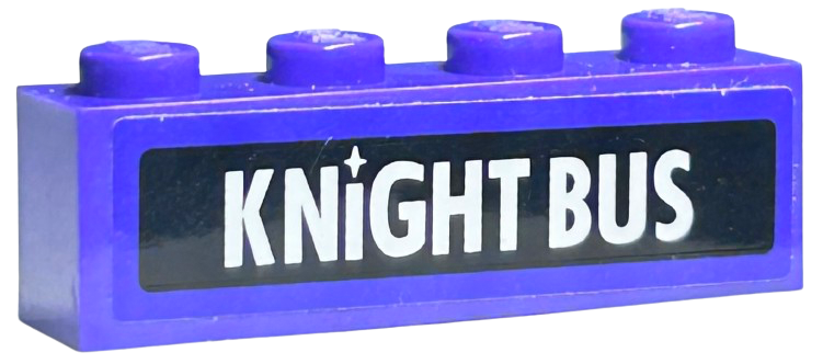 Brick 1 x 4 with White 'KNIGHT BUS' on Black Background Pattern (Sticker) - Set 4866