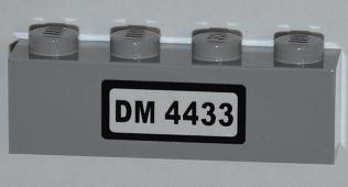 Brick 1 x 4 with 'DM 4433' on White Background Pattern (Sticker) - Set 4433