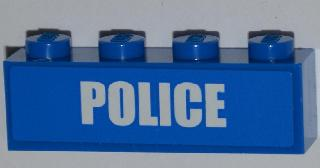 Brick 1 x 4 with White 'POLICE' Bold Narrow Font on Blue Background Pattern (Sticker) - Set 4441