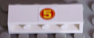 Brick 1 x 4 with Yellow '5' in Red Circle Pattern (Sticker) - Set 8158