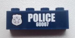 Brick 1 x 4 with Police Silver Star Badge and White 'POLICE 60007' Pattern Model Left Side (Sticker) - Set 60007