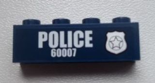 Brick 1 x 4 with Police Silver Star Badge and White 'POLICE 60007' Pattern Model Right Side (Sticker) - Set 60007
