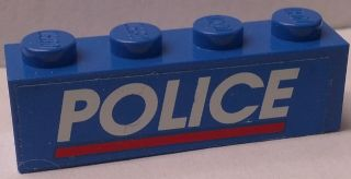 Brick 1 x 4 with White 'POLICE' Red Line on Blue Background Pattern (Sticker) - Set 3314