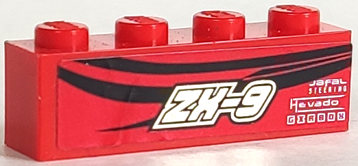 Brick 1 x 4 with Silver 'ZX-9' and Black Pinstripes Pattern Model Left Side (Sticker) - Set 8150