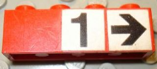 Brick 1 x 4 with Black Number 1 and Black Arrow on White Background Pattern (Stickers) - Set 148