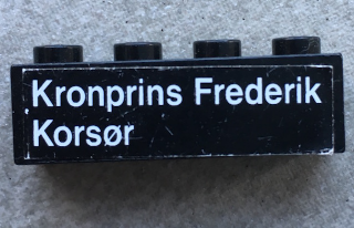 Brick 1 x 4 with 'Kronprins Frederik Korsør' Pattern, 'Korsør' on Left (Sticker) - Set 1660