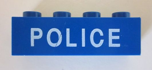 Brick 1 x 4 with White 'POLICE' Thin Font Pattern